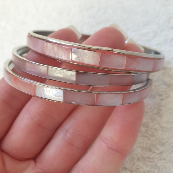 Blush silver enamel bracelets set of 3 - Picture 7 of 8